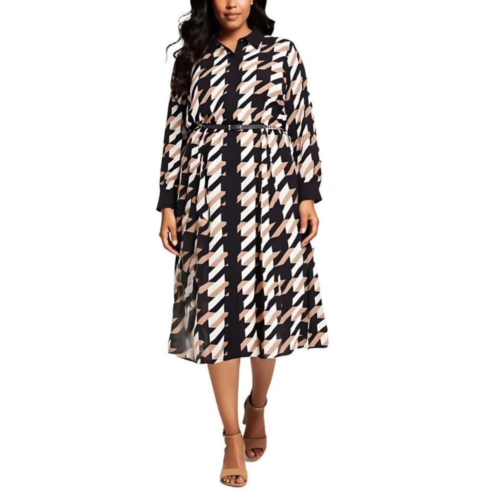 Anne Klein Womens Black Printed Chiffon Fit & Flare Dress Plus NWOT